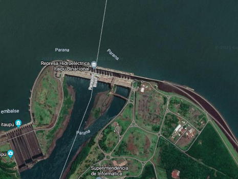 Widok zdjęcie satelitarne na zaporę Itaipu