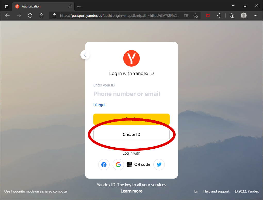 Yandex map - zakładanie konta krok 2
