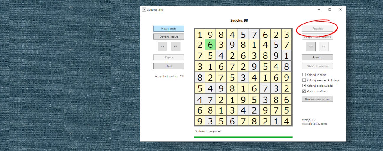 Sudoku Killer - przycisk rozwiąż