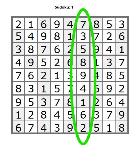 Zasady sudoku - cyfry nie mogą się powtarzać w pionie.