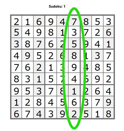 Zasady sudoku - cyfry nie mogą się powtarzać w pionie.